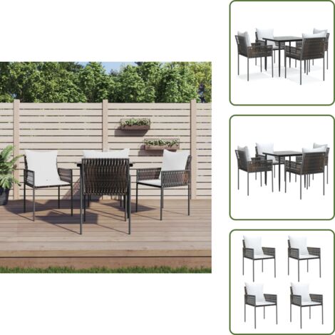 Cuscini da pranzo - vidaXL Set Pranzo da Giardino 5pz con Cuscini in Polyrattan e Acciaio - Tavolo in acciaio