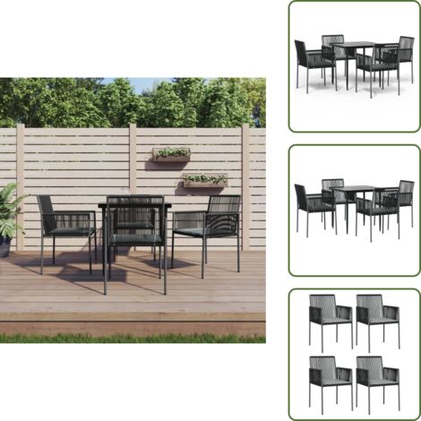 Cuscini da pranzo - vidaXL Set Pranzo Giardino 5 pz con Cuscini Polyrattan e Acciaio Nero - Tavolo in acciaio
