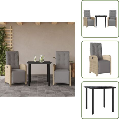 Cuscini da schienale - vidaXL Set da Bistrò 3 pz con Cuscini Beige in Polyrattan - Seduta reclinabile