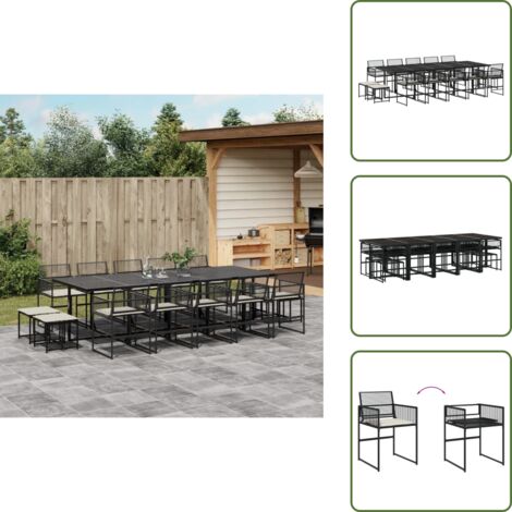 Cuscini da sedile - vidaXL Set da Pranzo da Giardino 15 pz con Cuscini Nero in Polyrattan - Cuscini da sgabello