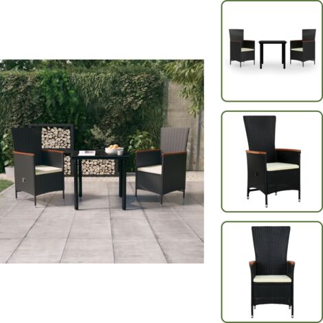 Cuscini da sedile - vidaXL Set da Pranzo da Giardino 3 pz con Cuscini Nero - Arredamento da esterno