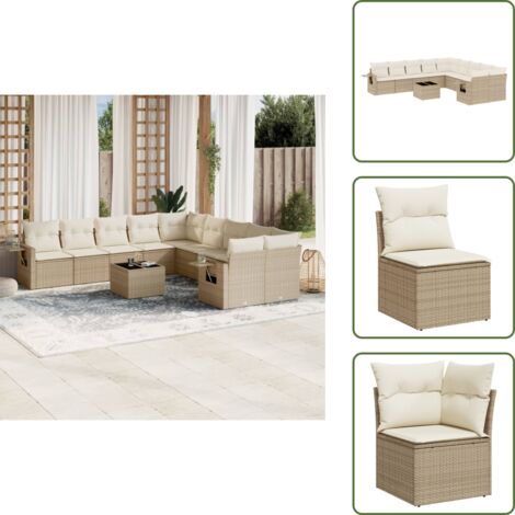 Cuscini da sedile - vidaXL Set Divani da Giardino 11 pz con Cuscini Beige in Polyrattan - Rattan PE