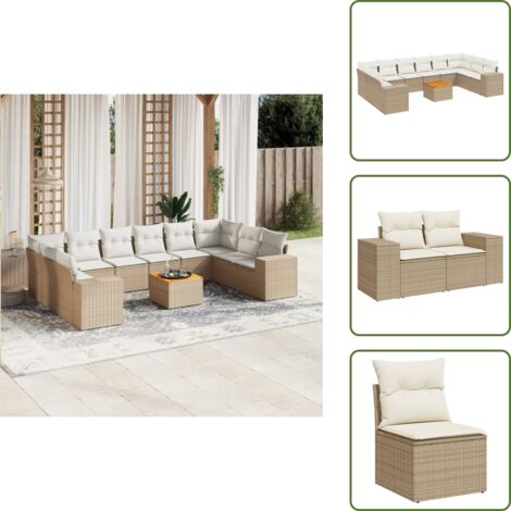 Cuscini da sedile - vidaXL Set Divani da Giardino 11 pz con Cuscini Beige in Polyrattan - Rattan PE