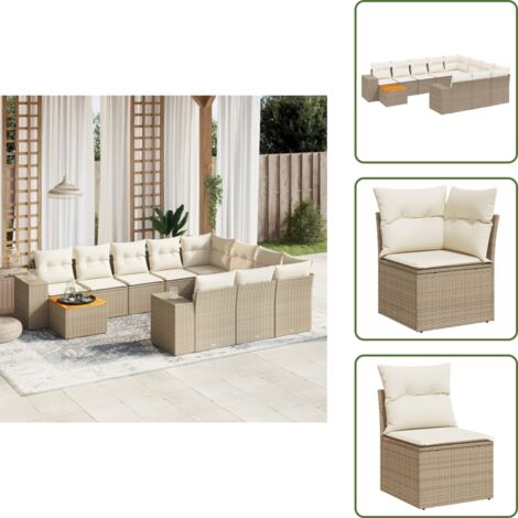 Cuscini da sedile - vidaXL Set Divani da Giardino 11 pz con Cuscini Beige in Polyrattan - Rattan PE