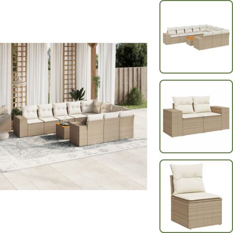 Cuscini da sedile - vidaXL Set Divani da Giardino 11 pz con Cuscini Beige in Polyrattan - Rattan PE