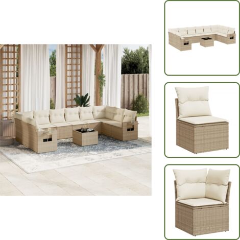 Cuscini da sedile - vidaXL Set Divani da Giardino 11 pz con Cuscini Beige in Polyrattan - Rattan PE