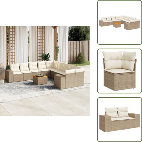 Cuscini da sedile - vidaXL Set Divani da Giardino 11 pz con Cuscini Beige in Polyrattan - Rattan PE