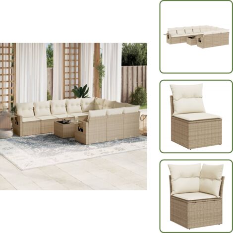 Cuscini da sedile - vidaXL Set Divani da Giardino 11 pz con Cuscini Beige in Polyrattan - Rattan PE