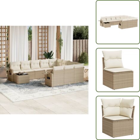 Cuscini da sedile - vidaXL Set Divani da Giardino 11 pz con Cuscini Beige in Polyrattan - Rattan PE