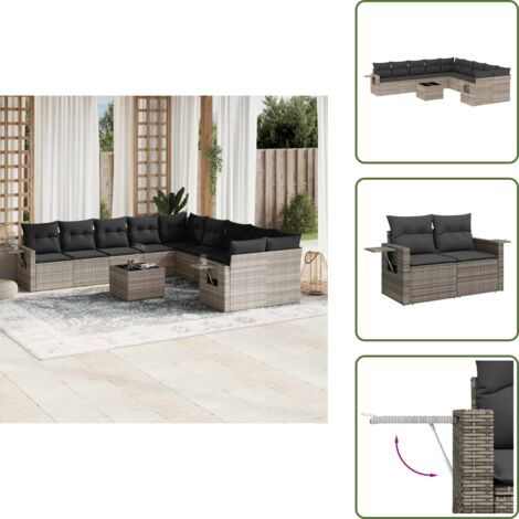 Cuscini da sedile - vidaXL Set Divani da Giardino 11 pz con Cuscini in Polyrattan Grigio - Rattan PE