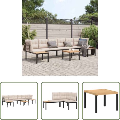 Cuscini da seduta -  Divani Giardino con Cuscini 5pz Neri Acciaio Verniciato Polvere