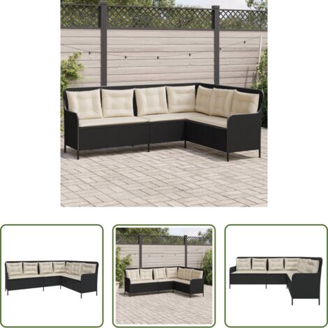 Cuscini da seduta -  Divano da Giardino a L con Cuscini Nero in Polyrattan