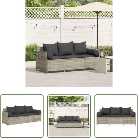 Cuscini da seduta -  Divano da Giardino con Cuscini 3 Posti Grigio Chiaro Polyrattan