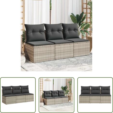 Cuscini da seduta -  Divano da Giardino con Cuscini 3 Posti Grigio Chiaro Polyrattan