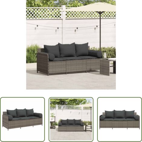Cuscini da seduta -  Divano da Giardino con Cuscini 3 Posti Grigio in Polyrattan