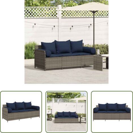 Cuscini da seduta -  Divano da Giardino con Cuscini 3 Posti Grigio in Polyrattan