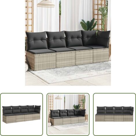Cuscini da seduta -  Divano da Giardino con Cuscini 4 Posti Grigio Chiaro Polyrattan