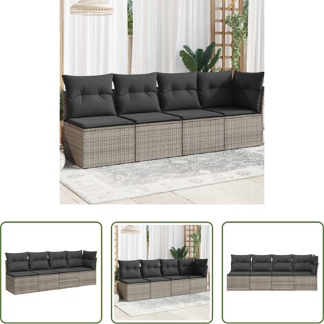 Cuscini da seduta -  Divano da Giardino con Cuscini 4 Posti Grigio in Polyrattan