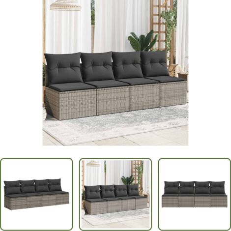 Cuscini da seduta -  Divano da Giardino con Cuscini 4 Posti Grigio in Polyrattan