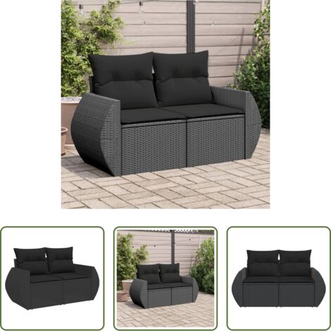 Cuscini da seduta -  Divano da Giardino con Cuscini a 2 Posti Nero in Polyrattan