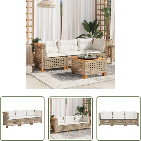 Cuscini da seduta -  Divano da Giardino con Cuscini a 3 Posti Beige in Polyrattan