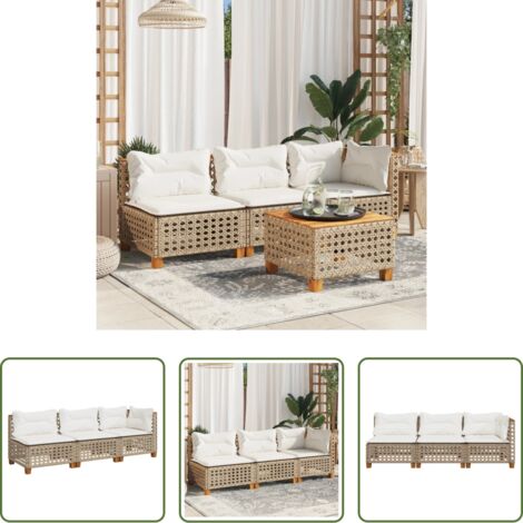 Cuscini da seduta -  Divano da Giardino con Cuscini a 3 Posti Beige in Polyrattan