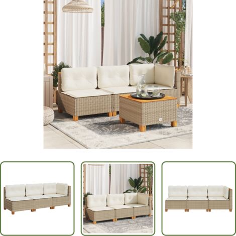 Cuscini da seduta -  Divano da Giardino con Cuscini a 3 Posti Beige in Polyrattan