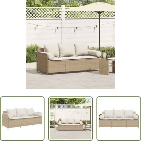 Cuscini da seduta -  Divano da Giardino con Cuscini a 3 Posti Beige in Polyrattan
