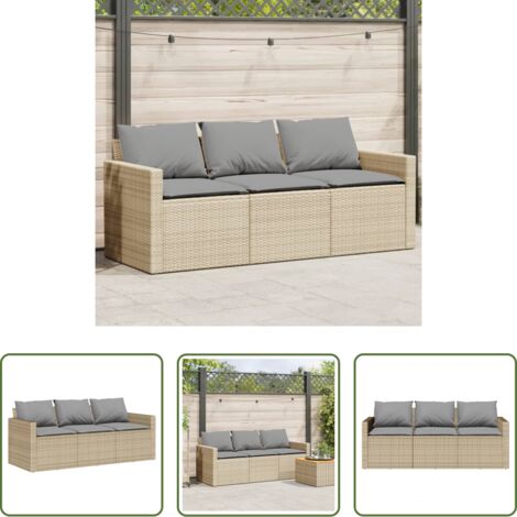 Cuscini da seduta -  Divano da Giardino con Cuscini a 3 Posti Beige in Polyrattan