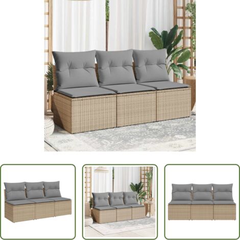 Cuscini da seduta -  Divano da Giardino con Cuscini a 3 Posti Beige in Polyrattan
