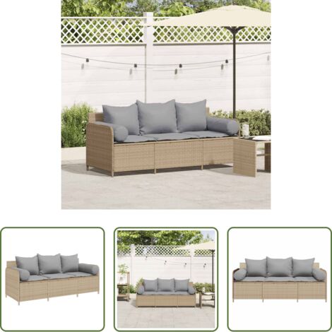 Cuscini da seduta -  Divano da Giardino con Cuscini a 3 Posti Beige in Polyrattan