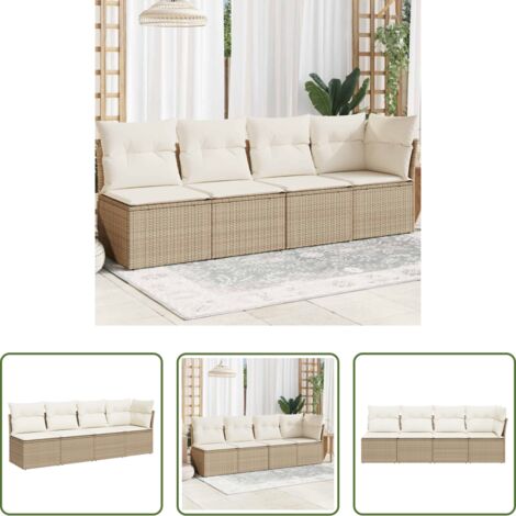 Cuscini da seduta -  Divano da Giardino con Cuscini a 4 Posti Beige in Polyrattan