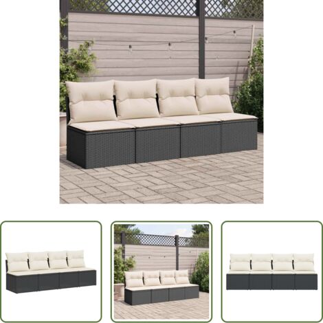 Cuscini da seduta -  Divano da Giardino con Cuscini a 4 Posti Nero in Polyrattan