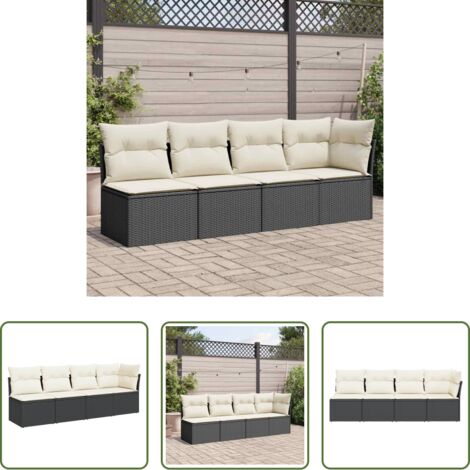 Cuscini da seduta -  Divano da Giardino con Cuscini a 4 Posti Nero in Polyrattan