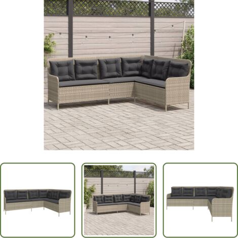 Cuscini da seduta -  Divano da Giardino con Cuscini a L Grigio Chiaro in Polyrattan