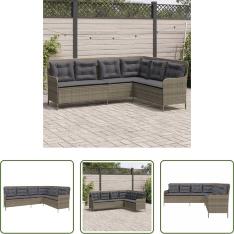 Cuscini da seduta -  Divano da Giardino con Cuscini a L Grigio in Polyrattan