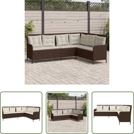 Cuscini da seduta -  Divano da Giardino con Cuscini a L Marrone in Polyrattan