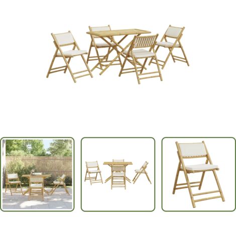 Cuscini da seduta -  Set da Bistrot Pieghevole 5 pz Cuscini Bianco Crema in Bambù