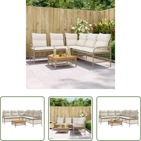 Cuscini da seduta -  Set Divani da Giardino 2 pz con Cuscini Beige in Polyrattan