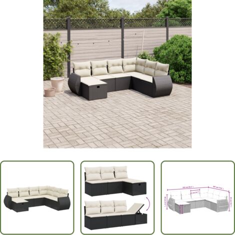 Cuscini da seduta -  Set Divani da Giardino con Cuscini 7pz Nero Polyrattan
