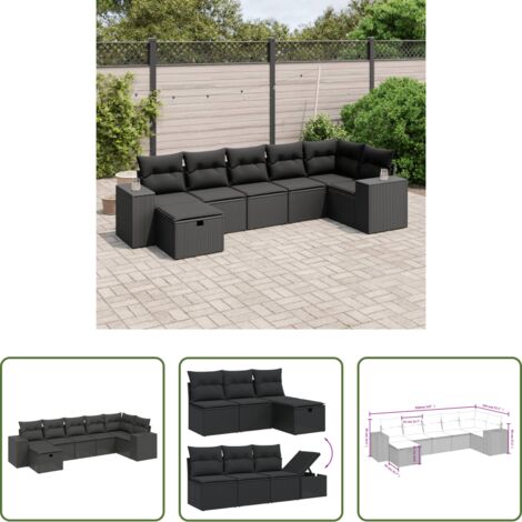 Cuscini da seduta -  Set Divani da Giardino con Cuscini 7pz Nero Polyrattan