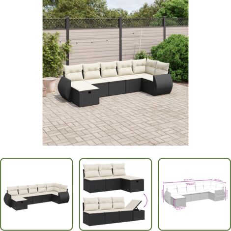 Cuscini da seduta -  Set Divani da Giardino con Cuscini 7pz Nero Polyrattan