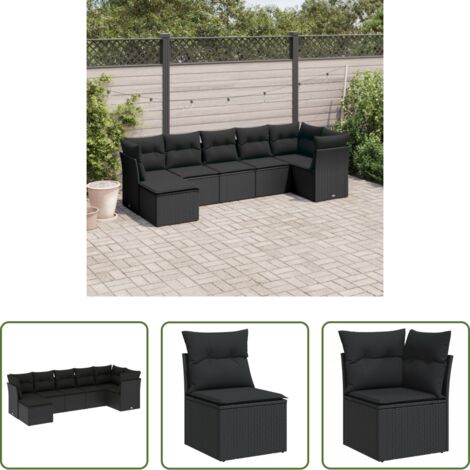 Cuscini da seduta -  Set Divani da Giardino con Cuscini 7pz Nero Polyrattan