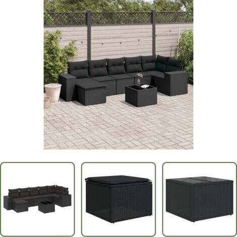 Cuscini da seduta -  Set Divani da Giardino con Cuscini 8 pz Nero in Polyrattan