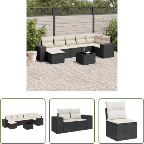 Cuscini da seduta -  Set Divani da Giardino con Cuscini 8 pz Nero in Polyrattan