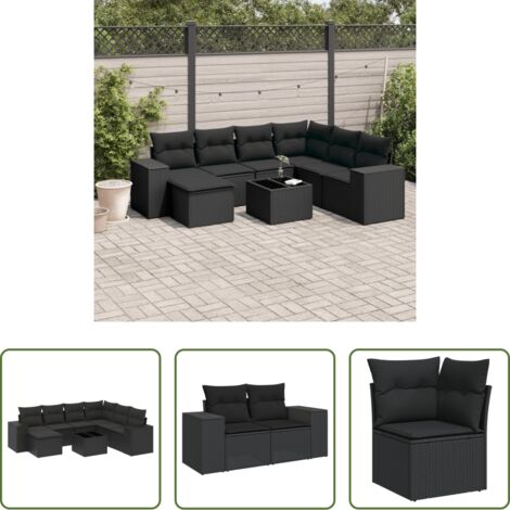 Cuscini da seduta -  Set Divani da Giardino con Cuscini 8 pz Nero in Polyrattan