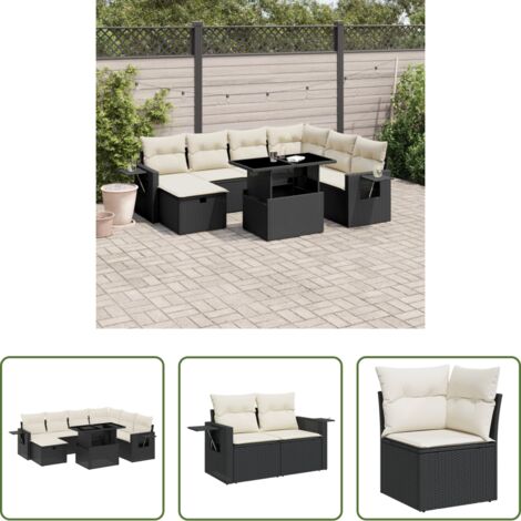 Cuscini da seduta -  Set Divani da Giardino con Cuscini 8 pz Nero in Polyrattan