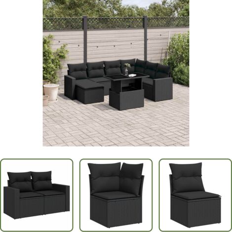 Cuscini da seduta -  Set Divani da Giardino con Cuscini 8 pz Nero in Polyrattan