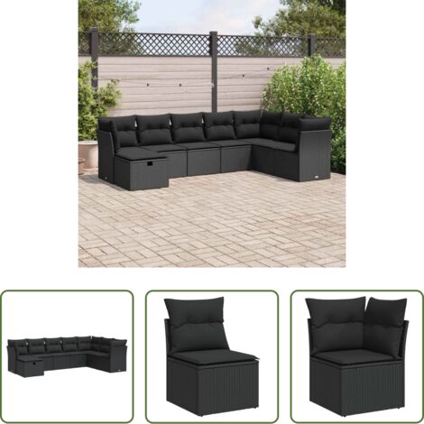 Cuscini da seduta -  Set Divani da Giardino con Cuscini 8 pz Nero in Polyrattan