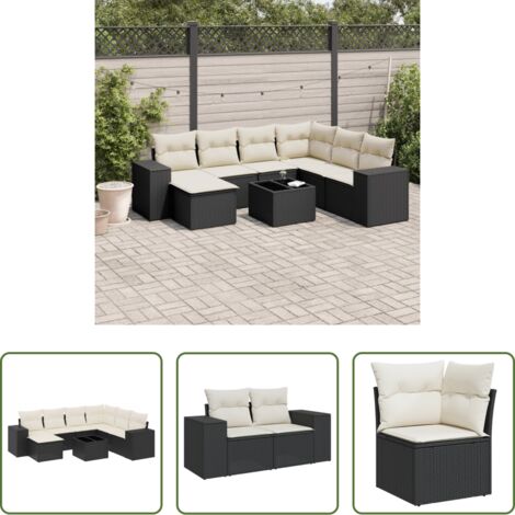 Cuscini da seduta -  Set Divani da Giardino con Cuscini 8 pz Nero in Polyrattan